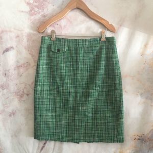 J. Crew Green Tweed Pencil Skirt